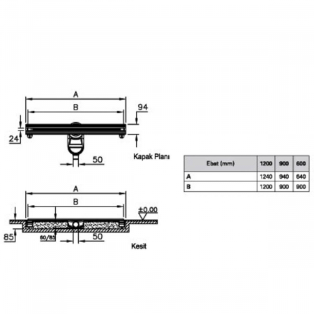 Canal / rigola de dus 100 120 rectangulara thin-cut mat evacuare laterala | 59980131000 [1]