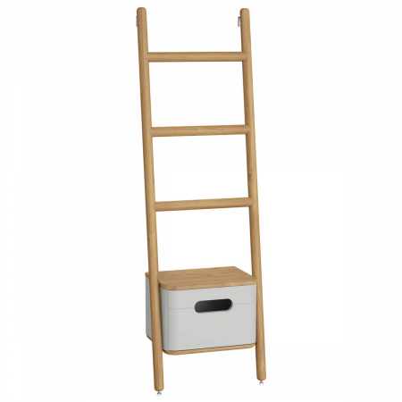 Suporturi verticale pentru prosoape de baie - Suport vertical gri deschis tip scara pentru prosop baie, cu sertat, culoare mat | 66161