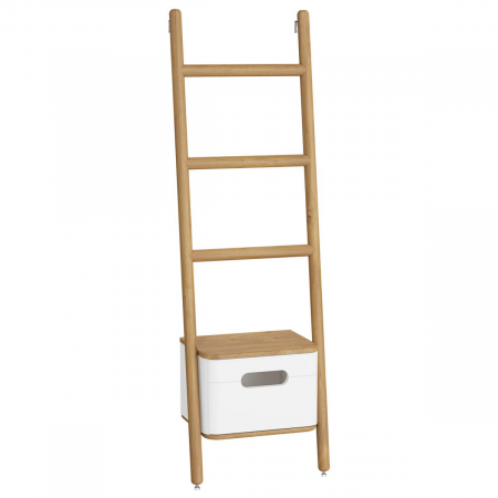 Suporturi verticale pentru prosoape de baie - Suport vertical alb tip scara pentru prosop baie, cu sertat, culoare mat | 66158