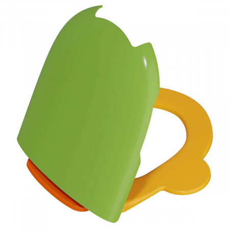 Capac WC pentru copii - Capac WC copii, duroplast, cu balamale metalice, fixare de sus, inchidere soft close, verde si galben, cu suport portocaliu | 133-100-009
