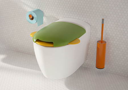 Capac WC copii, duroplast, cu balamale metalice, fixare de sus, inchidere soft close, verde si galben, cu suport portocaliu | 133-100-009 [2]