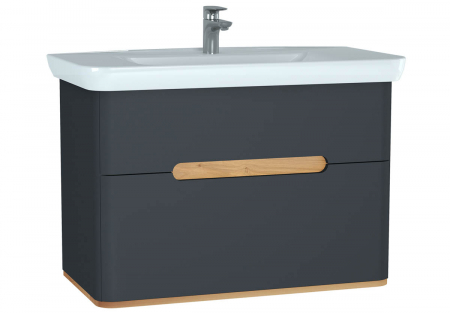 Mobilier de baie - Unitate de baza lavoar baie 100cm, cu 2 drawers, fara legs, mat anthracite | 60838