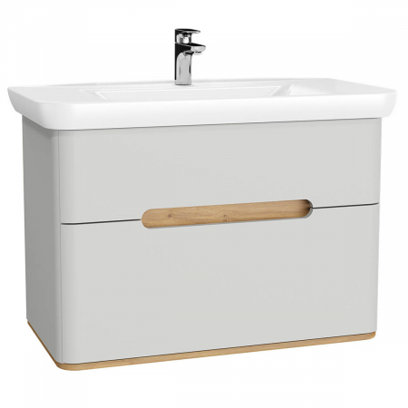 Mobilier de baie - Unitate de baza lavoar baie 100cm, cu 2 drawers, fara legs, mat gri deschis | 65990
