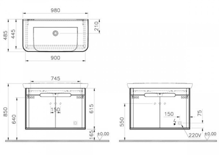 Unitate de baza lavoar baie 100cm, cu usi, fara legs, mat gri deschis | 65984 [1]