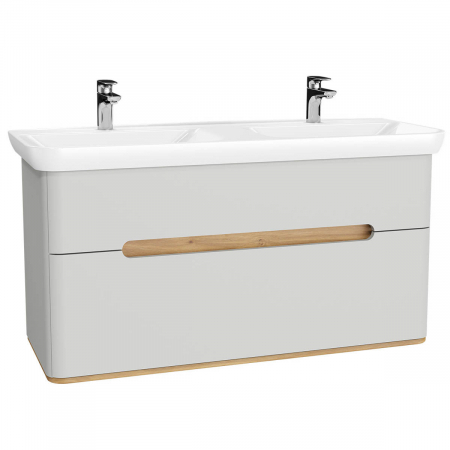 Unitati lavoar - Unitate de baza lavoar baie 130cm, cu 2 drawers, cu double lavoare / chiuvete, fara legs, mat gri deschis | 65991
