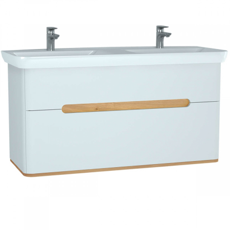 Mobilier de baie - Unitate de baza lavoar baie 130cm, cu 2 drawers, cu double lavoare / chiuvete, fara legs, alb mat | 61187