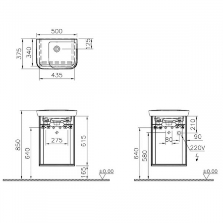Unitate de baza lavoar baie 50cm cu usi, fara legs, alb mat, stanga | 60779 [1]