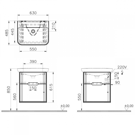 Unitate de baza lavoar baie, 65cm, cu 2 drawers, fara legs, mat fjord green | 65876 [1]