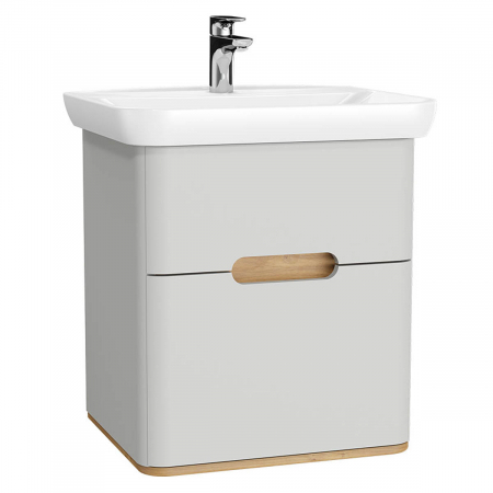 Mobilier de baie - Unitate de baza lavoar baie, 65cm, cu 2 drawers, fara legs, mat gri deschis | 65988