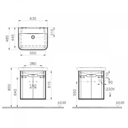 Unitate de baza lavoar baie, 65cm, cu usi, fara legs, mat gri deschis | 65982 [1]