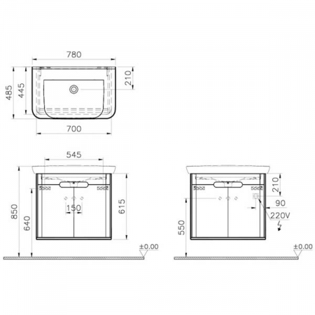 Unitate de baza lavoar baie 80cm, cu usi, fara legs, mat anthracite | 60809 [1]