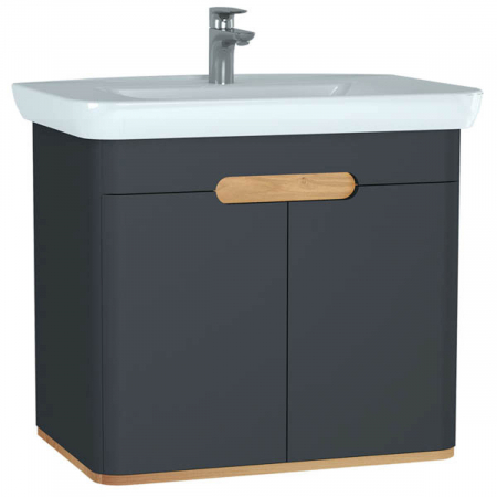 Mobilier de baie - Unitate de baza lavoar baie 80cm, cu usi, fara legs, mat anthracite | 60809