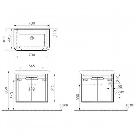 Unitate de baza lavoar baie 80cm, cu usi, fara legs, mat gri deschis | 65983 [1]