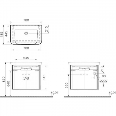 Unitate de baza lavoar baie 80cm, cu usi, fara legs, alb mat | 60785 [1]