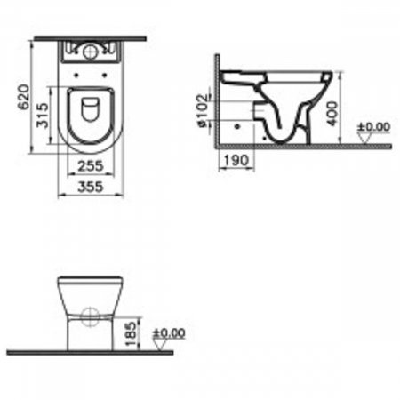 Vase WC clasice / monobloc - Vas WC lipit de perete, cu orificii laterale | 7132B003-0096