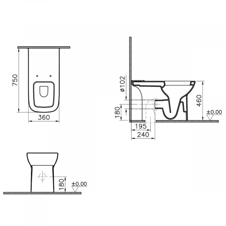 Vas WC pentru persoane cu nevoi speciale / handicap compact spatele deschis, 75cm | 5293B003-0075 [1]