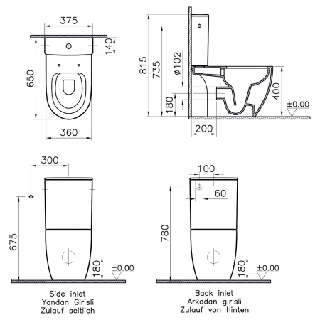 Vas WC rimless compact spatele deschis, 65cm, cu iesire universala, alb | 5988B003-0075 [1]
