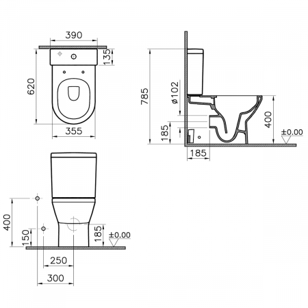 Vas WC rimless lipit de perete, 62cm | 7043B003-0096 [1]
