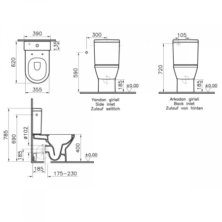 Vas WC rimless lipit de perete, 62cm | 7043B003-0585 [1]
