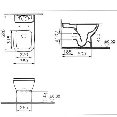 Vas WC rimless lipit de perete, 62cm, fara orificii laterale | 7086B003-0585 [1]
