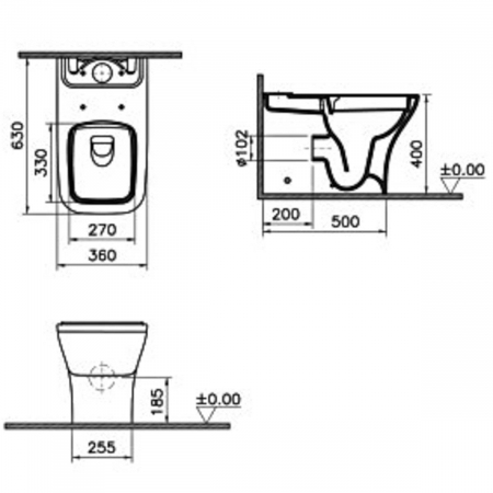 Vase WC clasice / monobloc - Vas WC smoothflush lipit de perete, 63cm, cu orificii laterale | 7488L003-0096