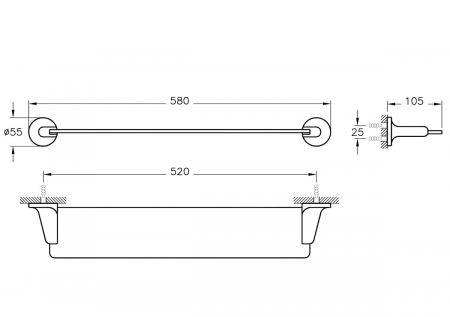 Polita baie din sticla 580mm 105mm cu accesorii chrom | A44940 [1]