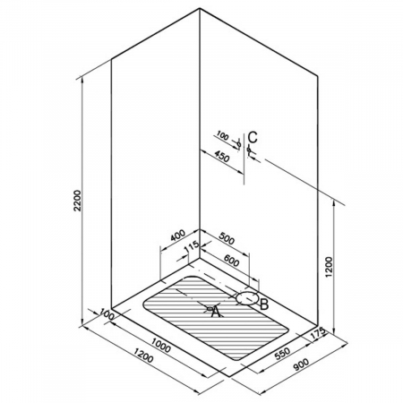Sliding 120x90cm, u wall, dreapta - negru | 59880025000 [1]