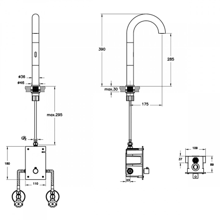 Baterie inalta lavoar baie touchless cu senzor cu baterii intrare dubla de apa pentru lavoar tip bol | A4277439 [1]