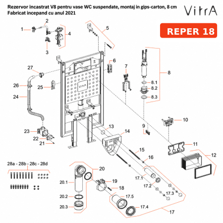 Kit-uri de montaj si accesorii - Tija reglabila de fixare din plastic VitrA | 437734YP