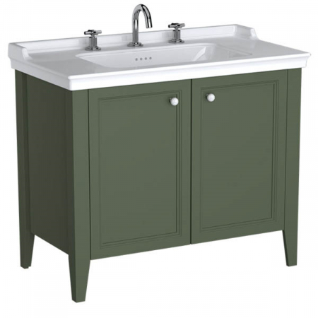 Unitati lavoar - Unitate de baza lavoar baie 100cm, cu usi, cu vanity lavoar / chiuveta baie 3 orificii pentru robinet, retro green | 65837