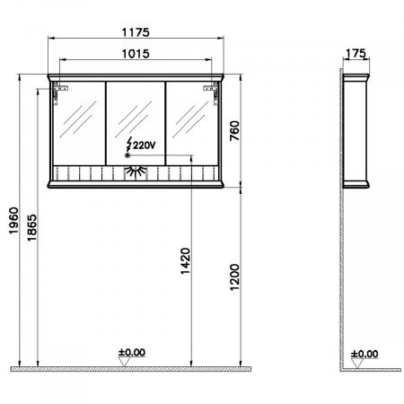 Mirror cabinet 120 cm, mat ivory | 62239 [1]