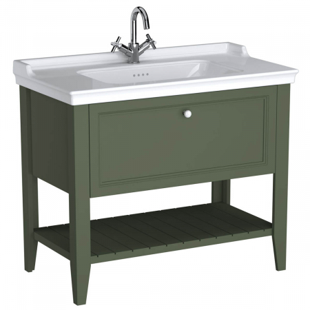 Mobilier de baie - Unitate de baza lavoar baie 100cm, cu 1 drawer, cu vanity lavoar / chiuveta baie cu orificiu baterie, retro green | 65816
