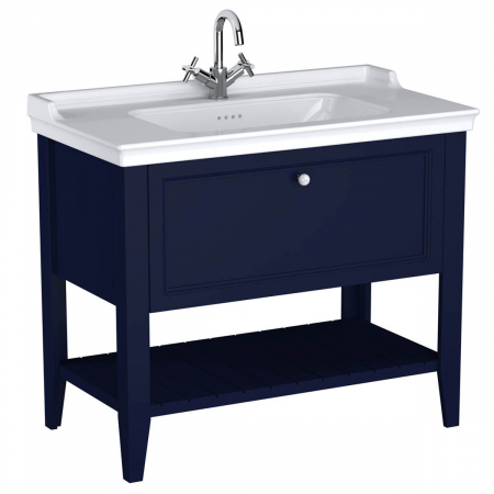 Mobilier de baie - Unitate de baza lavoar baie 100cm, cu 1 drawer, cu vanity lavoar / chiuveta baie cu orificiu baterie, steel albastru | 65777