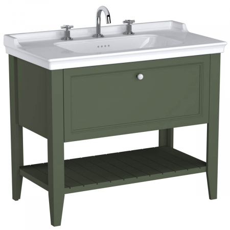 Mobilier de baie - Unitate de baza lavoar baie 100cm, cu 1 drawer, cu vanity lavoar / chiuveta baie 3 orificii pentru robinet, retro green | 65819