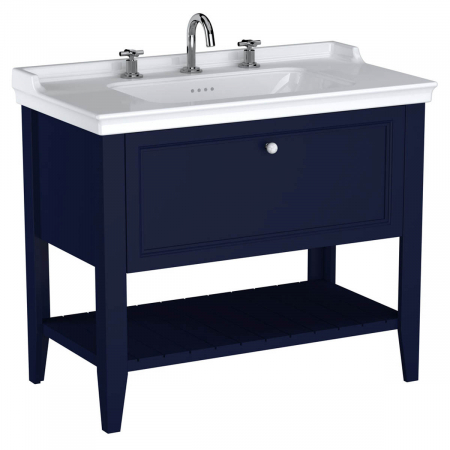 Mobilier de baie - Unitate de baza lavoar baie 100cm, cu 1 drawer, cu vanity lavoar / chiuveta baie 3 orificii pentru robinet, steel albastru | 65780