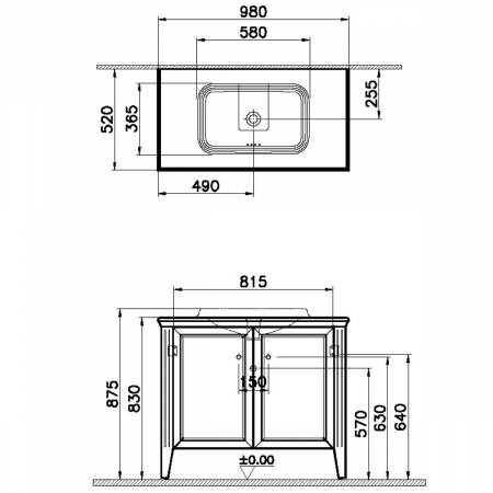 Unitate de baza lavoar baie 100cm, cu usi, cu pe blat lavoar / chiuveta baie mat grey | 62172 [1]