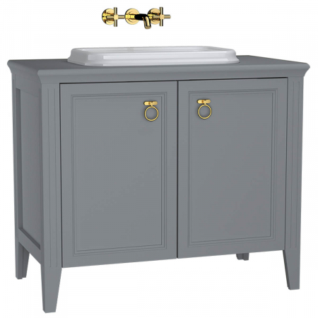 Mobilier de baie - Unitate de baza lavoar baie 100cm, cu usi, cu pe blat lavoar / chiuveta baie mat grey | 62172