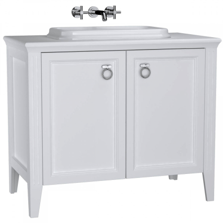 Mobilier de baie - Unitate de baza lavoar baie 100cm, cu usi, cu pe blat lavoar / chiuveta baie alb mat | 62171