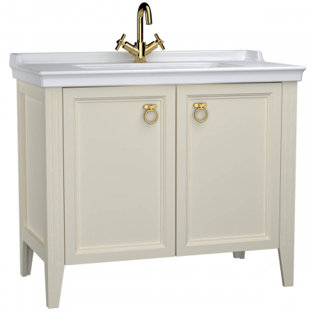 Mobilier de baie - Unitate de baza lavoar baie 100cm, cu usi, cu chiuveta vanity cu orificiu baterie, mat ivory | 62158