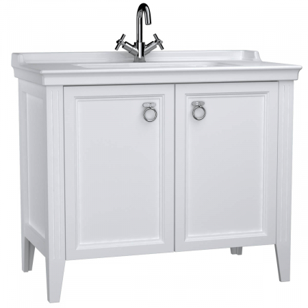 Mobilier de baie - Unitate de baza lavoar baie 100cm, cu usi, cu chiuveta vanity cu orificiu baterie, alb mat | 62156