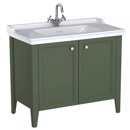 Mobilier de baie - Unitate de baza lavoar baie 100cm, cu usi, cu vanity lavoar / chiuveta baie cu orificiu baterie, retro green | 65806