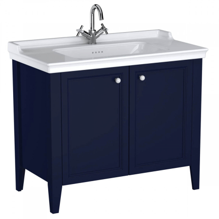 Mobilier de baie - Unitate de baza lavoar baie 100cm, cu usi, cu vanity lavoar / chiuveta baie cu orificiu baterie, steel albastru | 65767