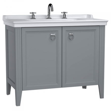 Mobilier de baie - Unitate de baza lavoar baie 100cm, cu usi, cu chiuveta vanity 3 orificii pentru robinet, mat grey | 62166