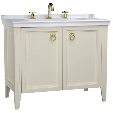 Mobilier de baie - Unitate de baza lavoar baie 100cm, cu usi, cu chiuveta vanity 3 orificii pentru robinet, mat ivory | 62167