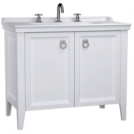 Mobilier de baie - Unitate de baza lavoar baie 100cm, cu usi, cu chiuveta vanity 3 orificii pentru robinet, alb mat | 62165