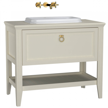 Mobilier de baie - Unitate de baza lavoar baie 100cm, cu drawer, cu pe blat lavoar / chiuveta baie mat ivory | 62200