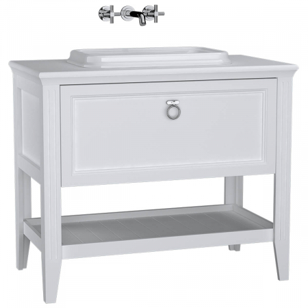 Mobilier de baie - Unitate de baza lavoar baie 100cm, cu drawer, cu pe blat lavoar / chiuveta baie alb mat | 62198