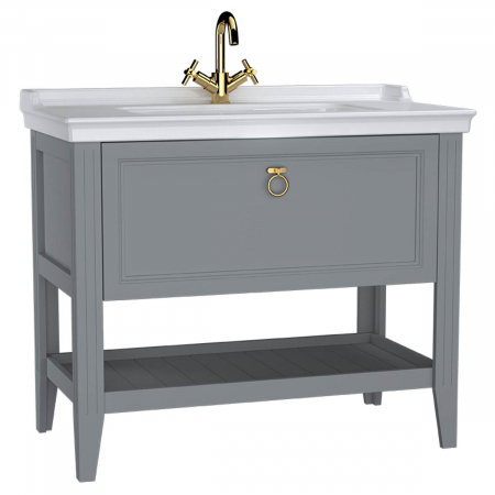 Mobilier de baie - Unitate de baza lavoar baie 100cm, cu drawer, cu vanity lavoar / chiuveta baie cu orificiu baterie, mat grey | 62184