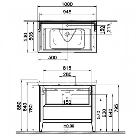 Unitate de baza lavoar baie 100cm, cu drawer, cu vanity lavoar / chiuveta baie cu orificiu baterie, mat grey | 62184 [1]