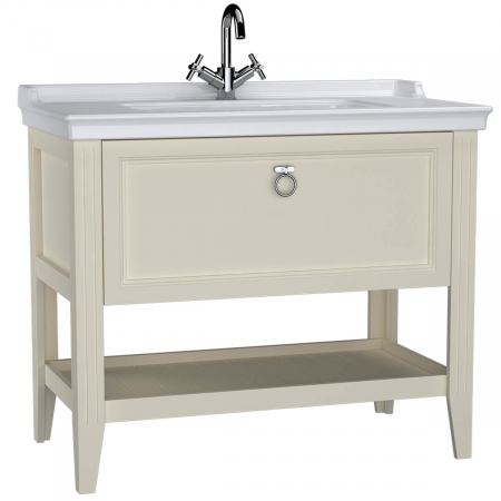 Mobilier de baie - Unitate de baza lavoar baie 100cm, cu drawer, cu vanity lavoar / chiuveta baie cu orificiu baterie, mat ivory | 62185